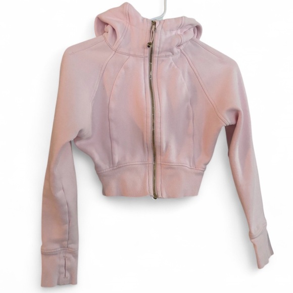 Lululemon Cropped Full Zip Scuba Hoodie Strawberry Milkshake Sz 0 Gold Hardware - Picture 2 of 6